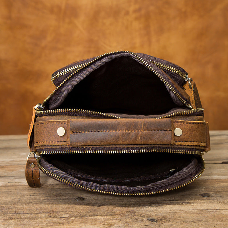 Mala Tiracolo Retro de 8 Polegadas para Homem em Pele Crazy Horse