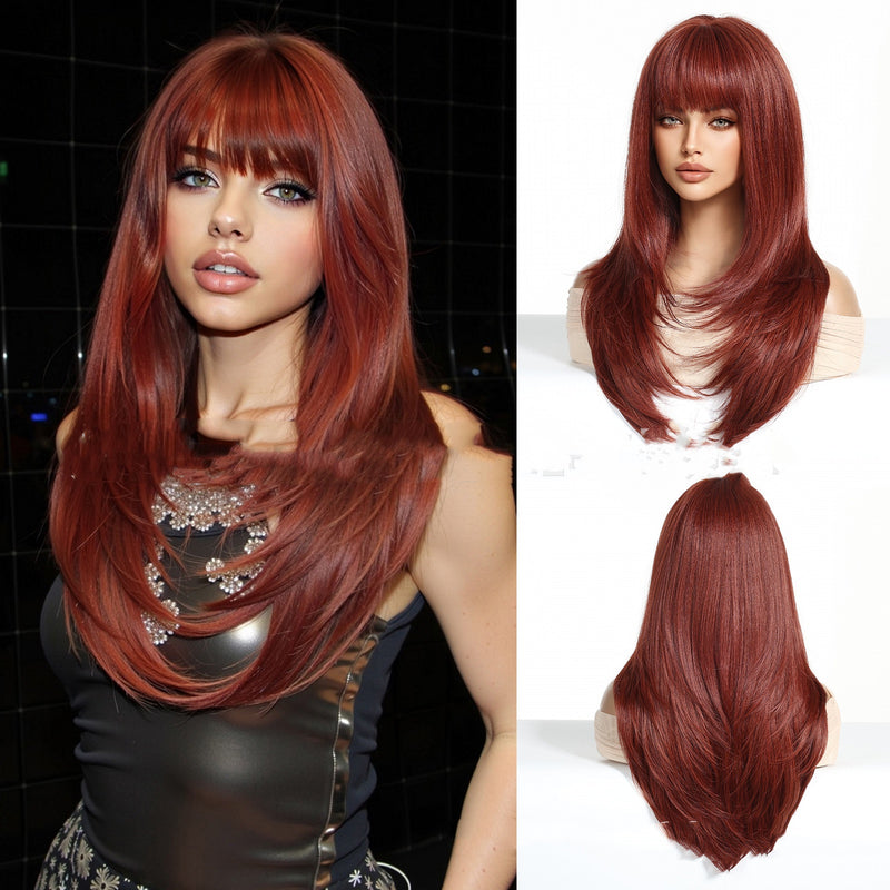 Cabelo Liso com Franja Laranja Dourado Claro