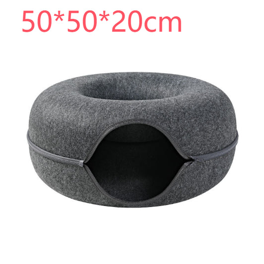 Four Seasons Available Cat Nest Round Woolen Felt Pet Dual-use Cat Nest Tunnel Interactive Training Toy Grey Felt Cat Nest