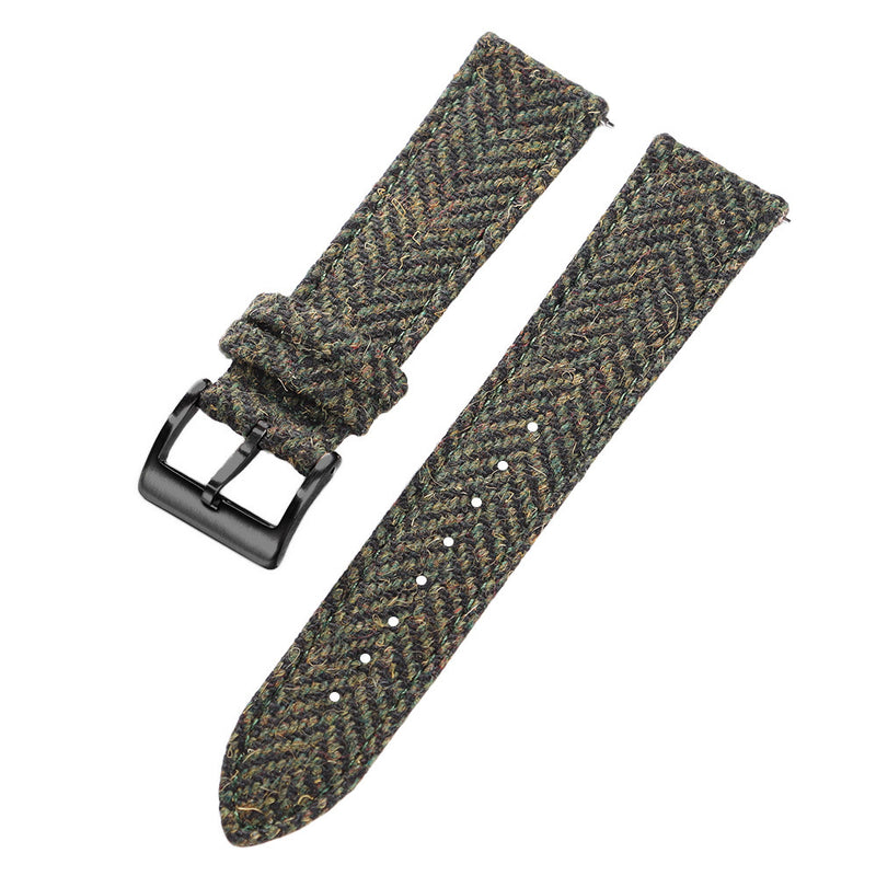 High-quality Tweed-finished Leather Watch Strap With Quick-release Mechanism, Vintage-style Wristband