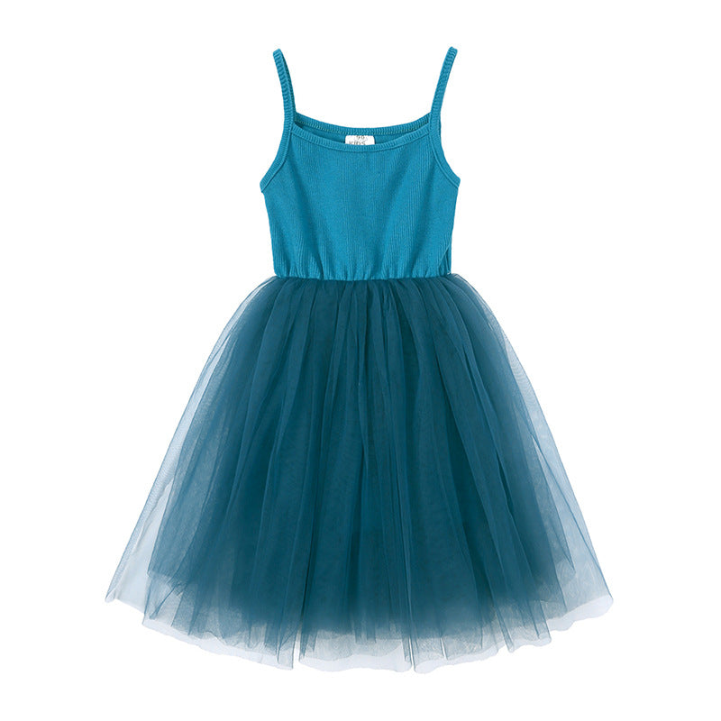 Geripptes Mesh-Trägerkleid für Mädchen