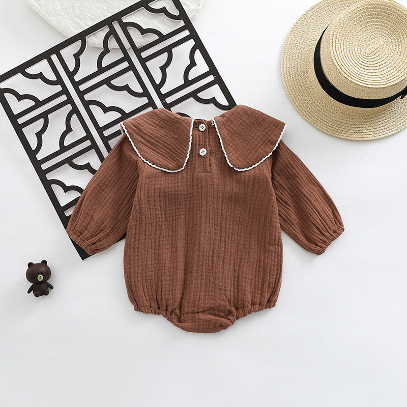 Girls' Baby Cotton Lapel Deer Embroidered One-piece Romper
