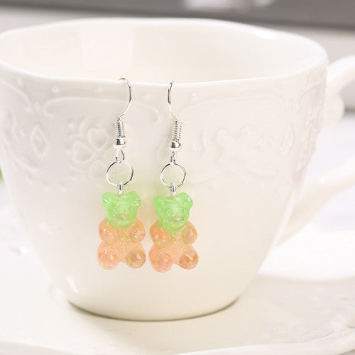 European And American Resin Cartoon Cute Glitter Two-tone Earrings