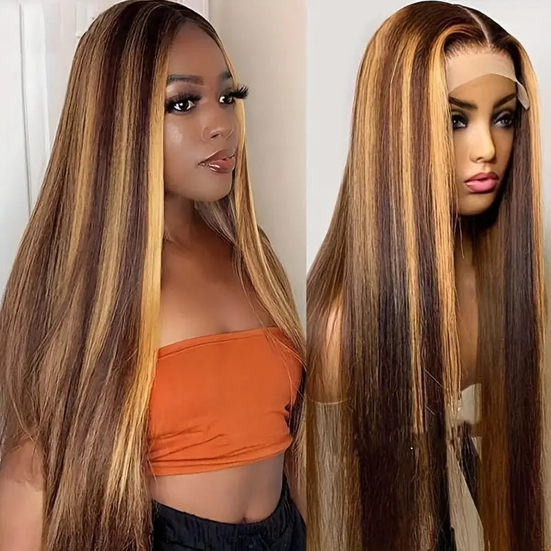 Peruca de Cabelo Liso Comprido de Cor Piano com Lace Frontal de Cabeça Inteira