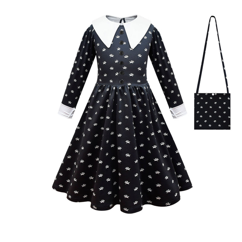 Vestido de rapariga com gola de lapela e estampado simples