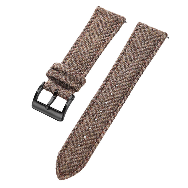 High-quality Tweed-finished Leather Watch Strap With Quick-release Mechanism, Vintage-style Wristband