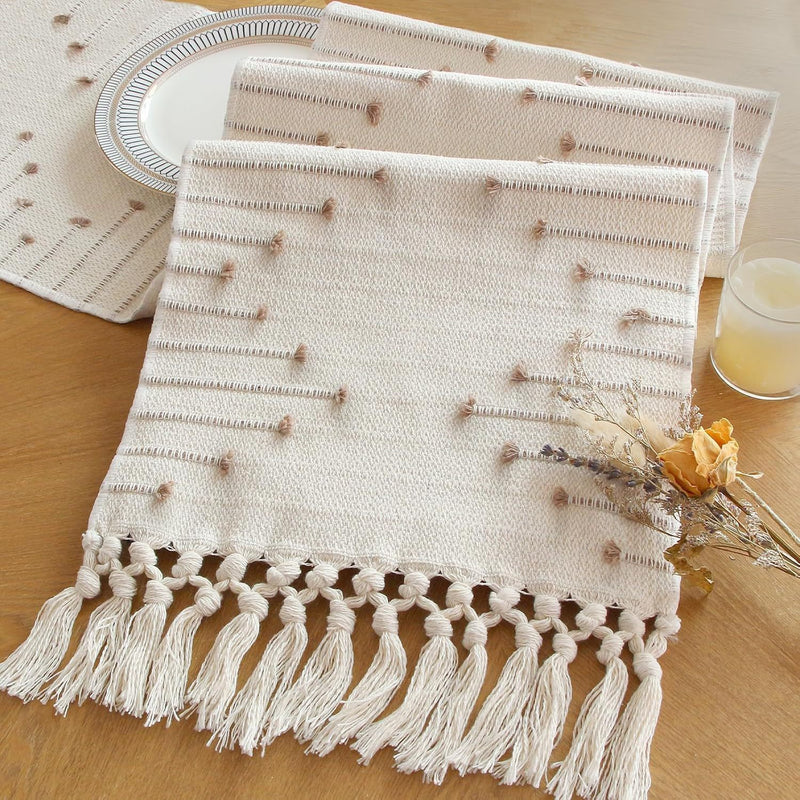 Polyester-cotton Jacquard Cut-out Floral Design Knotted Tassels Rectangular Tablecloth