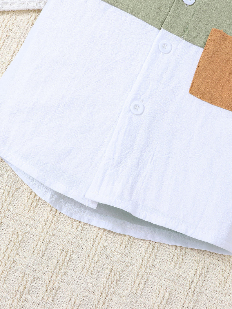 Boys' Summer Cotton And Linen Casual Short-sleeved Shirt And Shorts Suit