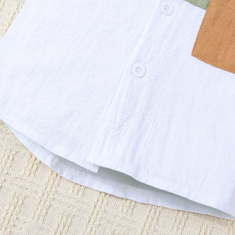 Boys' Summer Cotton And Linen Casual Short-sleeved Shirt And Shorts Suit