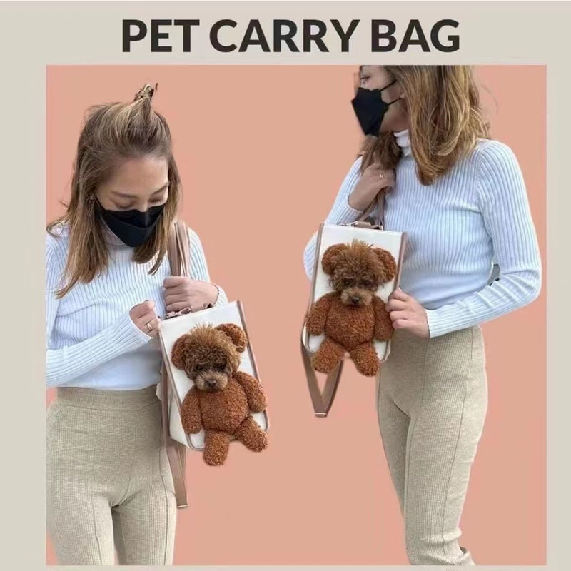 Kreative Haustiertasche mit großem Fassungsvermögen, Outdoor-Umhängetasche, Tragetasche für Katzen und kleine Hunde, Design: Brauner Bär, Haustierbedarf