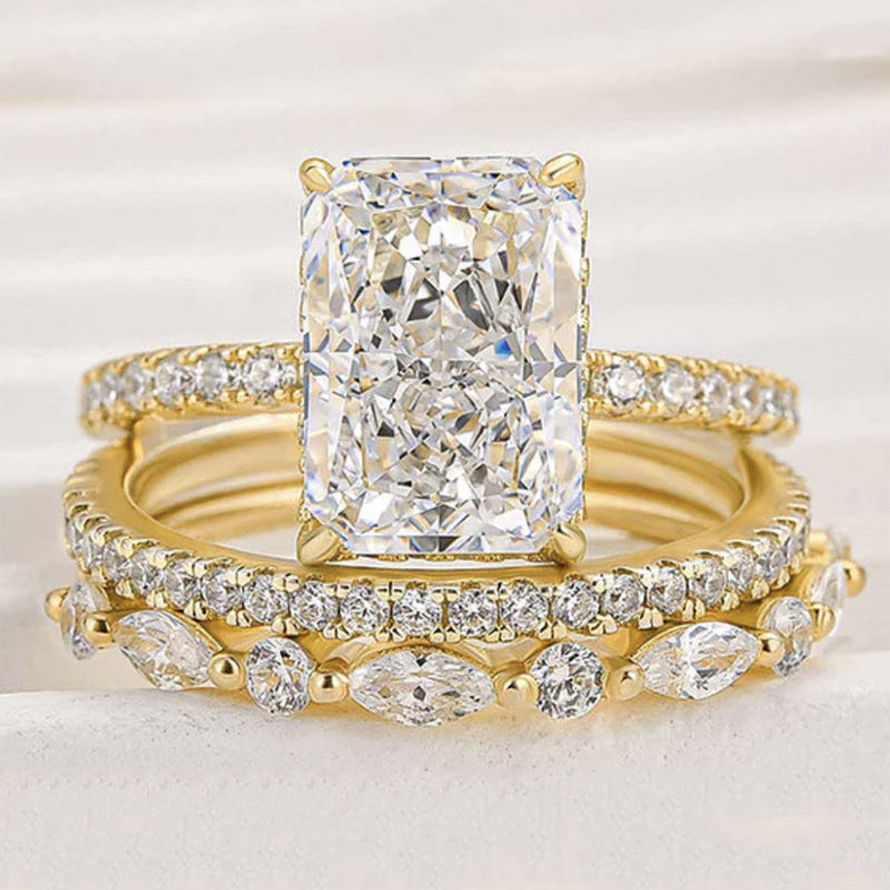 Conjunto de anel de zircônia com corte de flor de gelo super brilhante em prata esterlina S925