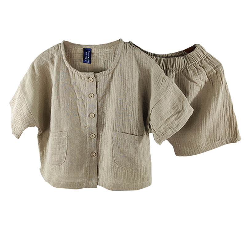Children's Summer Clothing Retro Mori Style Cotton And Linen Casual Suit