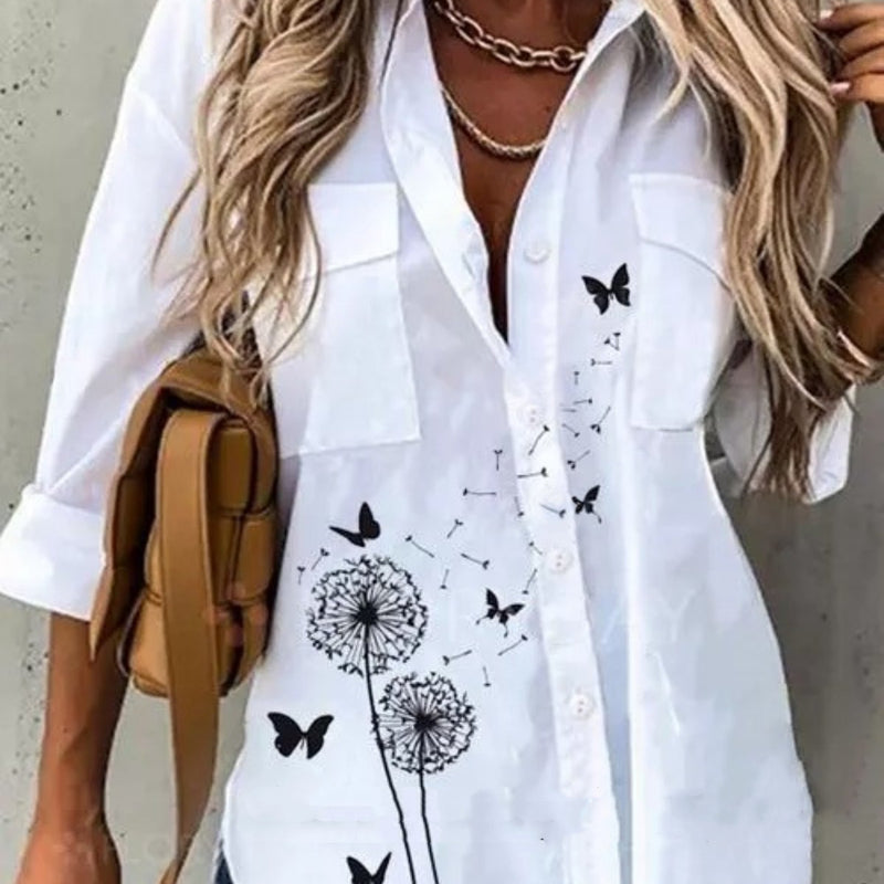 Damen-Blusenshirt mit Blumenmuster und langen Ärmeln