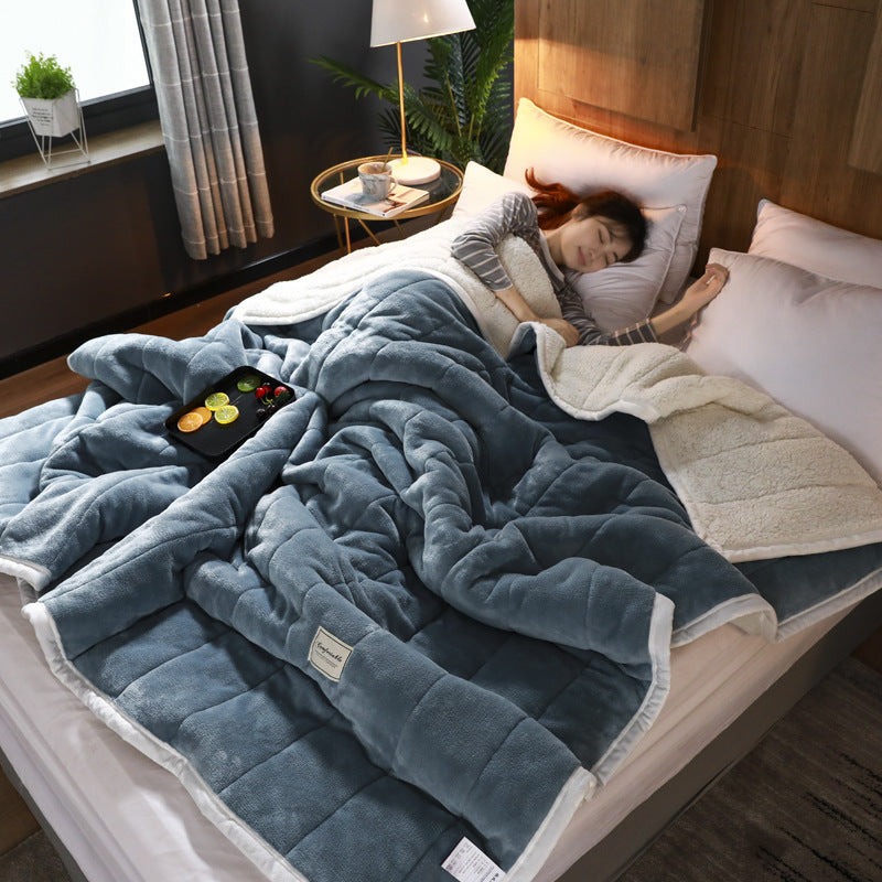 Warme Siesta-Decke dreilagige Decke Steppdecke dicker Lamm-Flanell Bettwäsche Korallenfleece