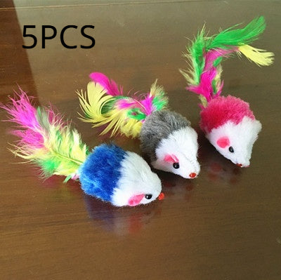Buntes Katzenspielzeug-Maus mit Feder-Schwanz