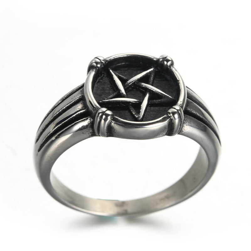 European And American Retro Men's Stainless Steel Pentagram Ring