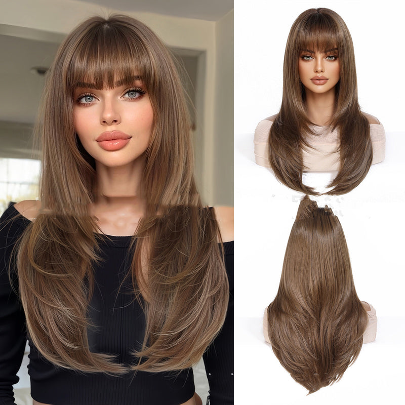 Cabelo Liso com Franja Laranja Dourado Claro