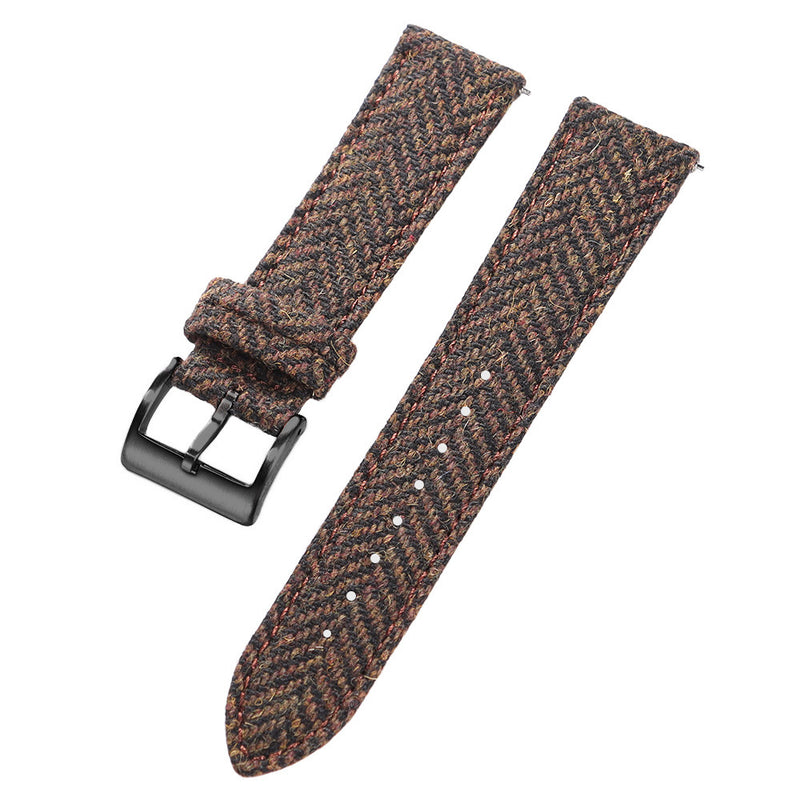 High-quality Tweed-finished Leather Watch Strap With Quick-release Mechanism, Vintage-style Wristband