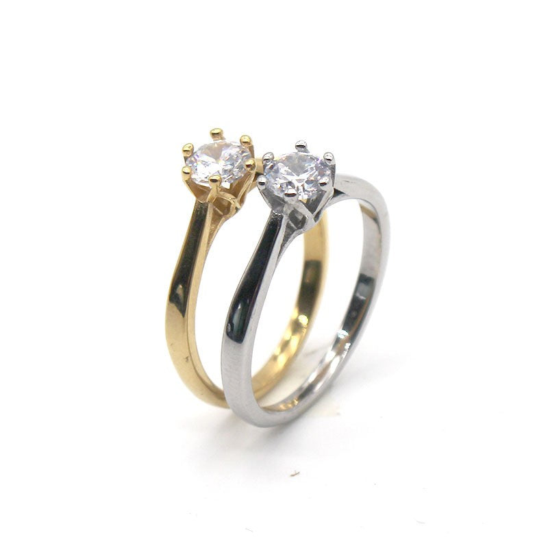 Mit Stein eingelegter Ring, hundertfach kombinierbarer Partnerring, Diamantring, Titanstahl, verblasst nicht