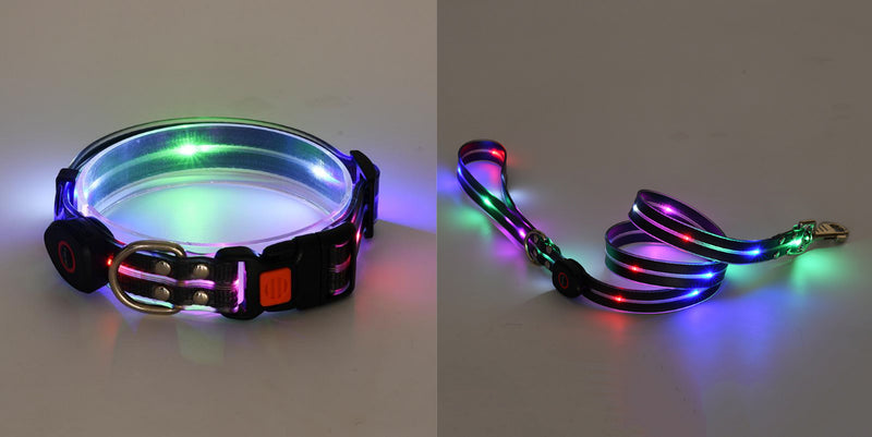 LED Luminous Collar Rechargeable Pet Collar Nylon Tow Rope