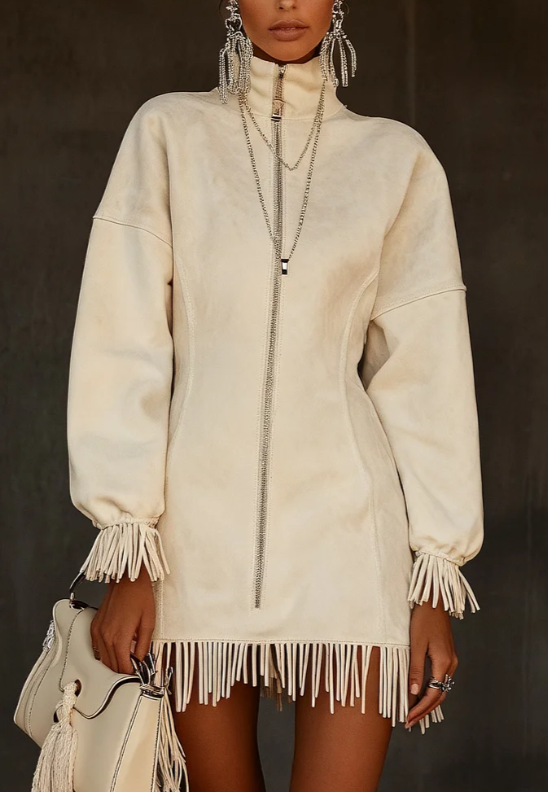 Women's Casual Tassel Zipper Sweatshirt Dress