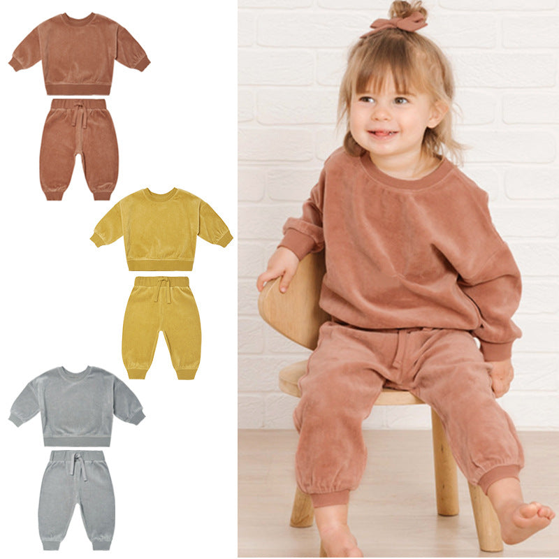 Two Piece Set Of Round Neck Long Sleeved Trousers