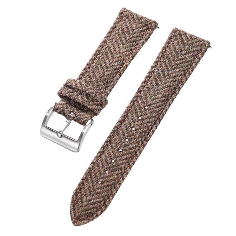 High-quality Tweed-finished Leather Watch Strap With Quick-release Mechanism, Vintage-style Wristband