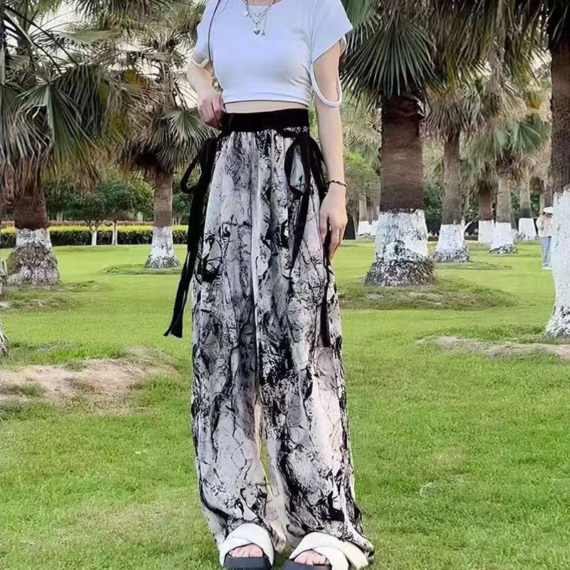 Hosen im chinesischen Stil mit Bindeband und weitem Bein