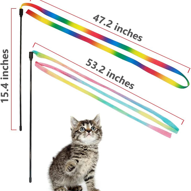 Brinquedos interativos de varinha arco-íris para gatos, varinha provocadora interativa com fita colorida para a maioria dos gatos