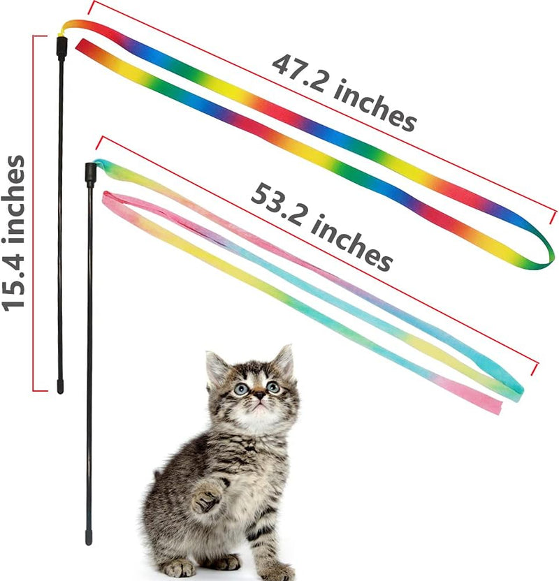 Brinquedos interativos de varinha arco-íris para gatos, varinha provocadora interativa com fita colorida para a maioria dos gatos