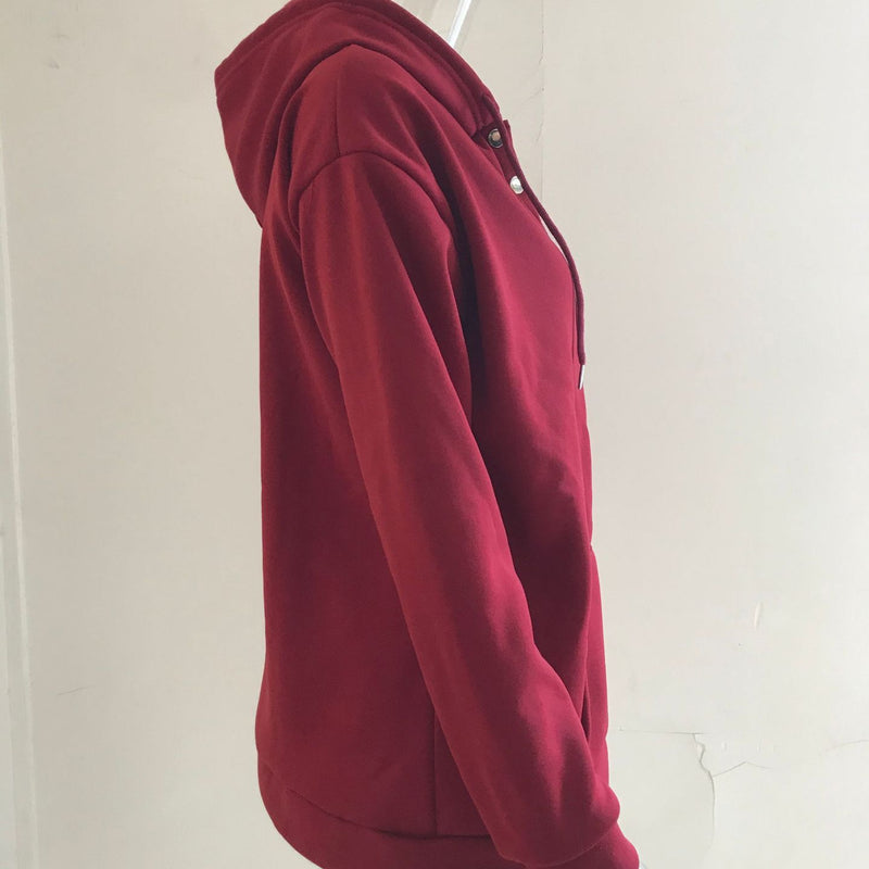 Long-sleeved Hooded Sweatshirt With Pockets Fashion Casual Button Drawstring Design Hoodie Top Spring And Autumn Sports Clothing For Women