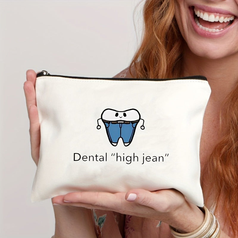 Tooth-patterned Canvas Zip Pouch For Kids Travel