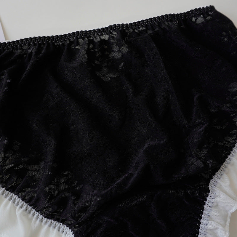 High Waist Hip Retro Lace Black And White Briefs