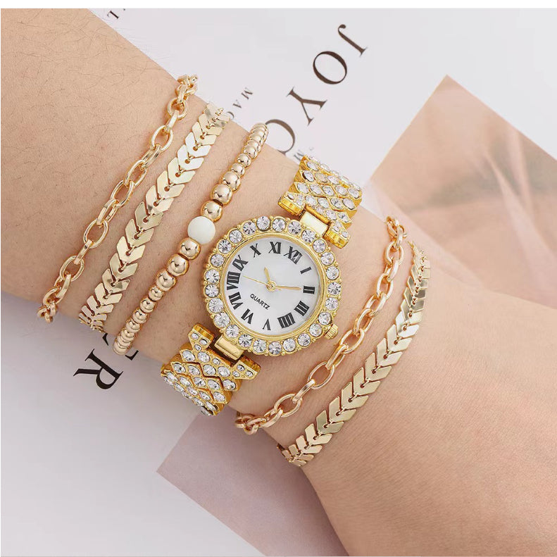 Diamant-Damenarmbanduhr Luxus-Mode Geschenkbox Uhrenarmband Sechsteiliges Set