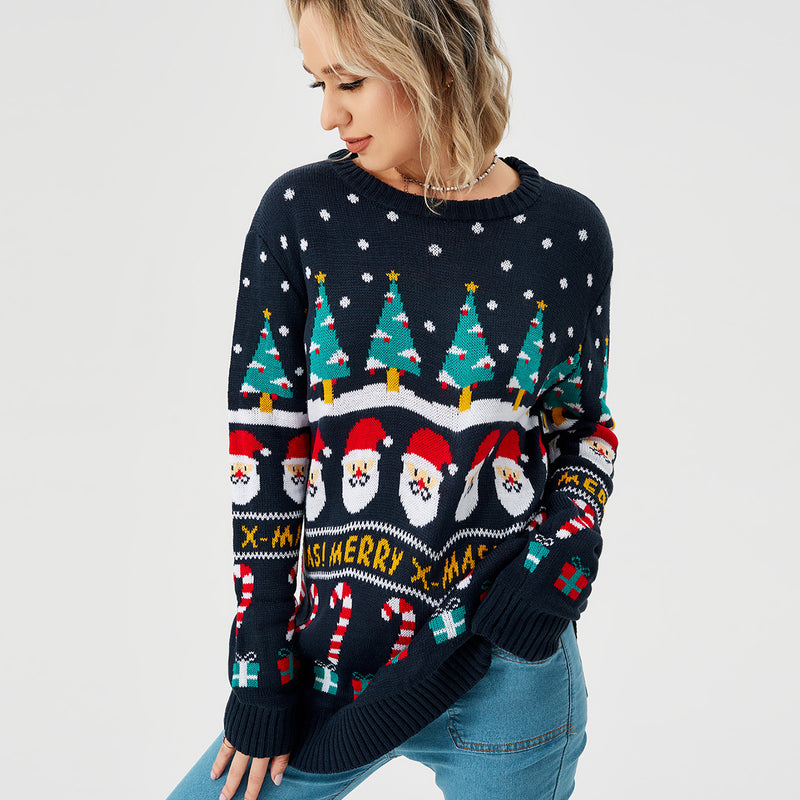 Damen-Weihnachtspullover Strickpullover Langarm Rundhalsausschnitt Sweatshirt