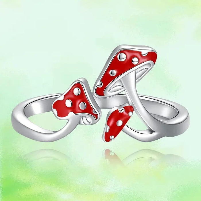 Simple Cute Red Small Mushroom Ring
