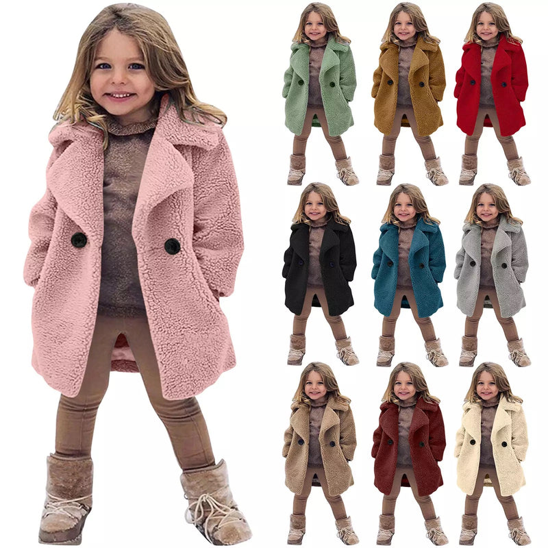 Gabardina de Menina com Lapela e Cor Sólida