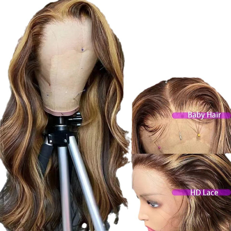 Lace-Front-Perücke, lange Locken, Farbverlauf, Damen, große Welle, Kopfbedeckung