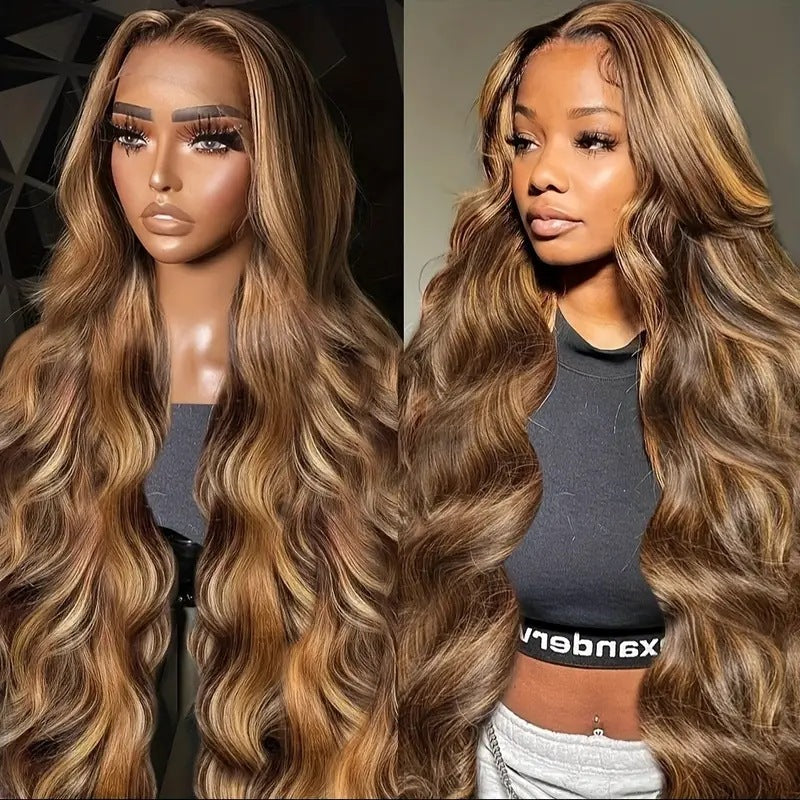 Peruca de Mulher com Madeixas, Cabelo Comprido, Encaracolado e Ondulado