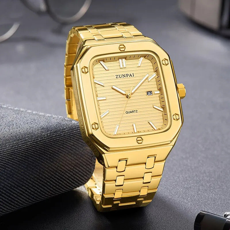 Stilvolle Herrenuhr aus Edelstahl mit quadratischem Gehäuse