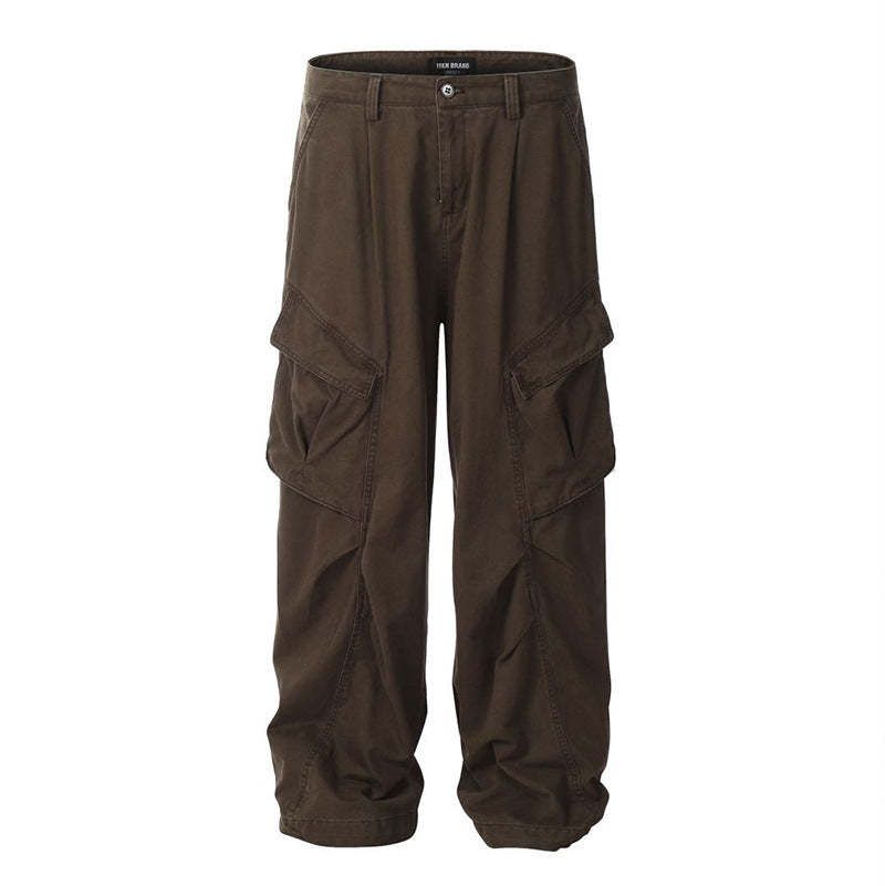 Calças de Homem Estilo "American High Street" de Trabalho com Bolsos e Corte Largo