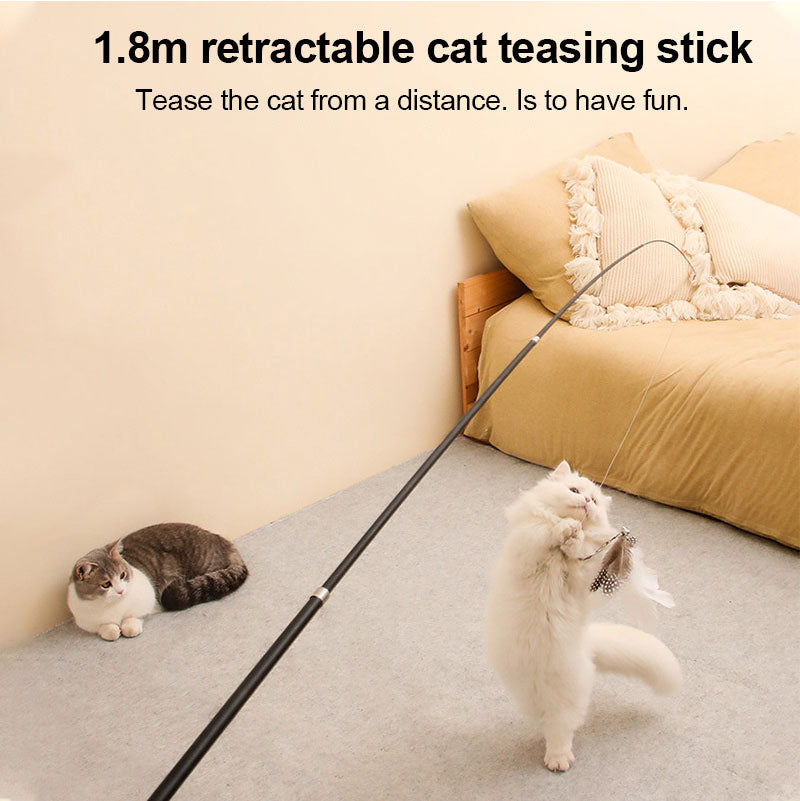 Brinquedo para Gato - Varinha Telescópica de 180 cm com Penas de Substituição, Varinha de Pesca Ajustável para Gatos