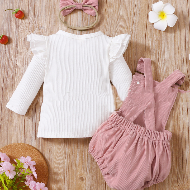 Solid Color Sunken Stripe Top And Suspender Pants Suit