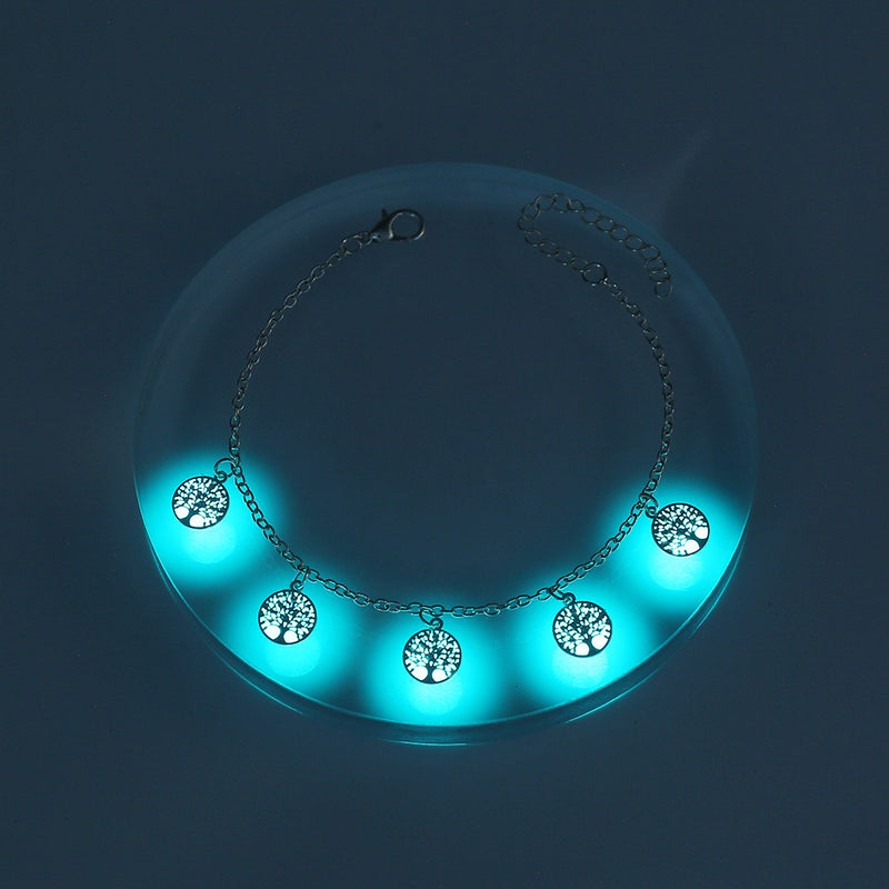 Halloween Personalized Creative Copper Sheet Dripping Oil Luminous Lucky Tree Leaf Pendant Bracelet