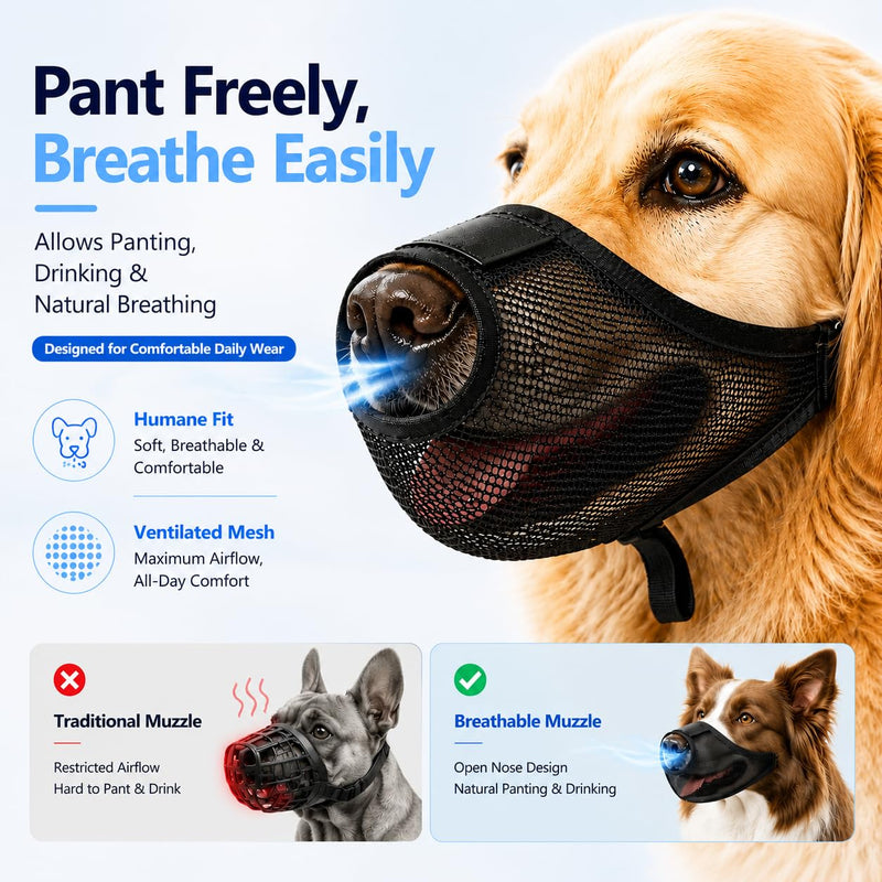 Dog Muzzle, Soft Air Mesh Muzzles For Large Sized Dogs, Breathable Dog Mussels For Scavenging Biting Licking & Barking, Adjustable Mouth Guard With Front Opening, Allows Panting And Drinking