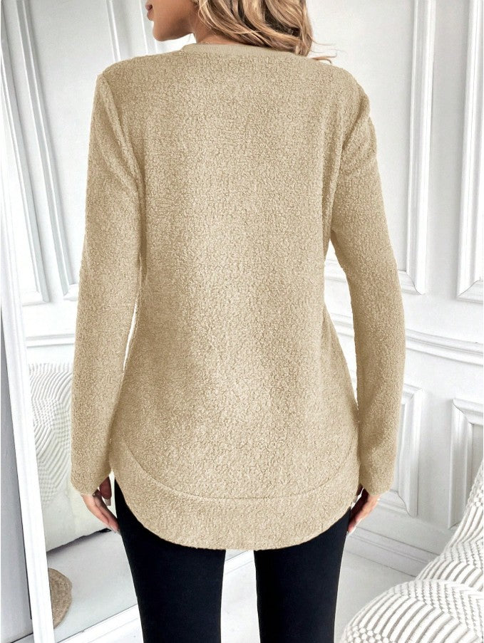 Casual Warm Solid Color Round Neck Teddy Sports Shirt