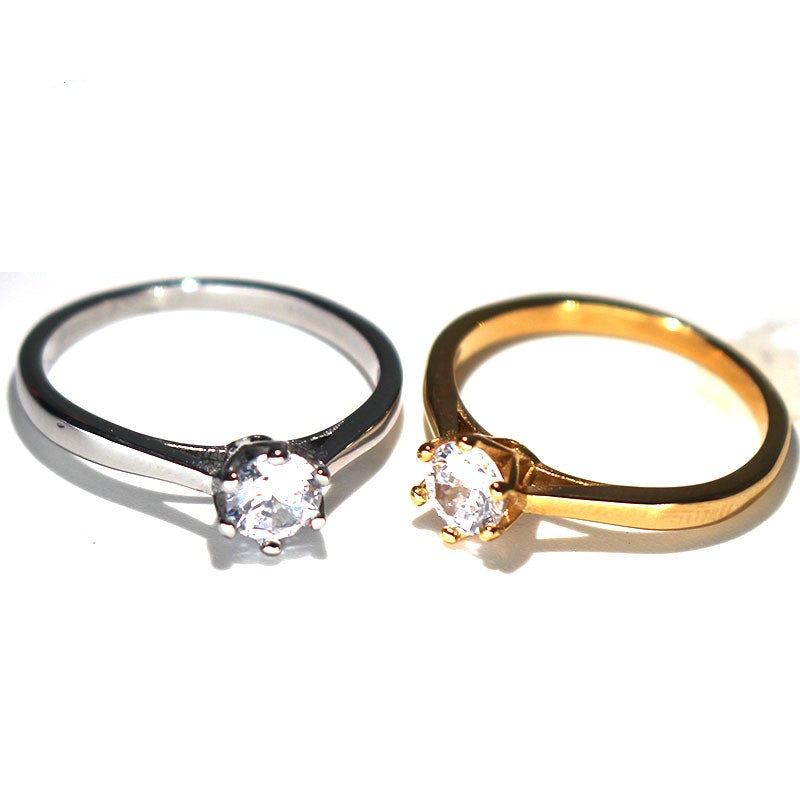 Mit Stein eingelegter Ring, hundertfach kombinierbarer Partnerring, Diamantring, Titanstahl, verblasst nicht