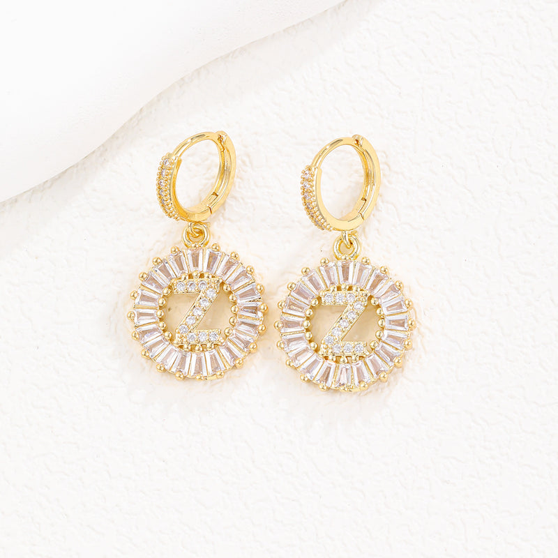 Cristal Sugar Letter Zircon Ear Studs 26 letras em inglês Clipe de orelha de diamante completo