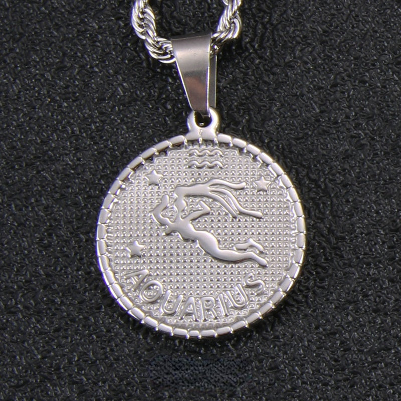 Men's And Women's Fashion Titanium Steel Twelve Signs Of The Zodiac Pendant Necklace
