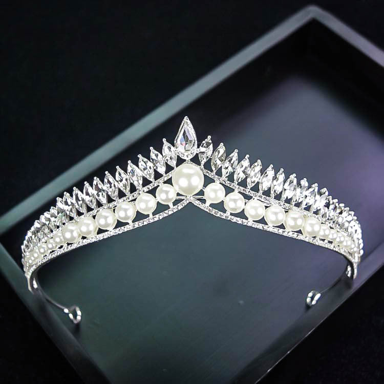 Coroa de noiva coreana com pérolas, acessório de cabeça simples e elegante, coroa estilo princesa, acessório de cabelo de sonho para influenciadoras digitais